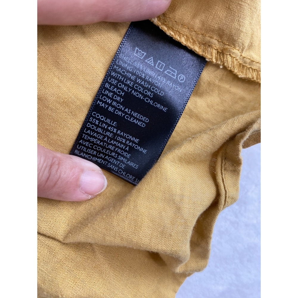 Urban Outfitters Midi Dress Women Sz S Mustard Yellow Wrap Linen Blend Cottage - Picture 11 of 13